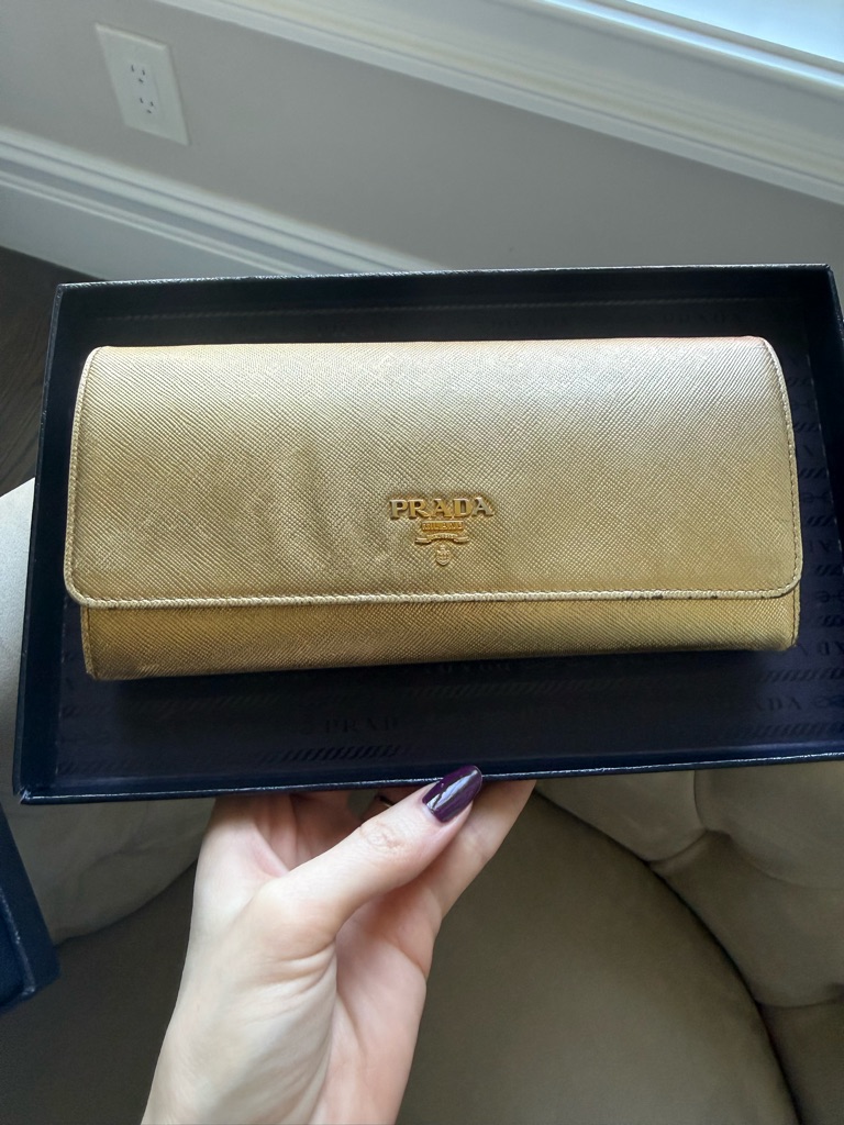 Prada Saffiano Metal Wallet On Chain Woc Platino Gold 1m1290 Crossbody Bag